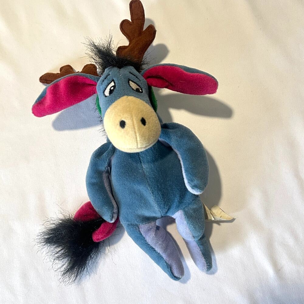Disney Store Winnie The Pooh Mini Bean Bag Reindeer Eeyore Christmas Plush 9"